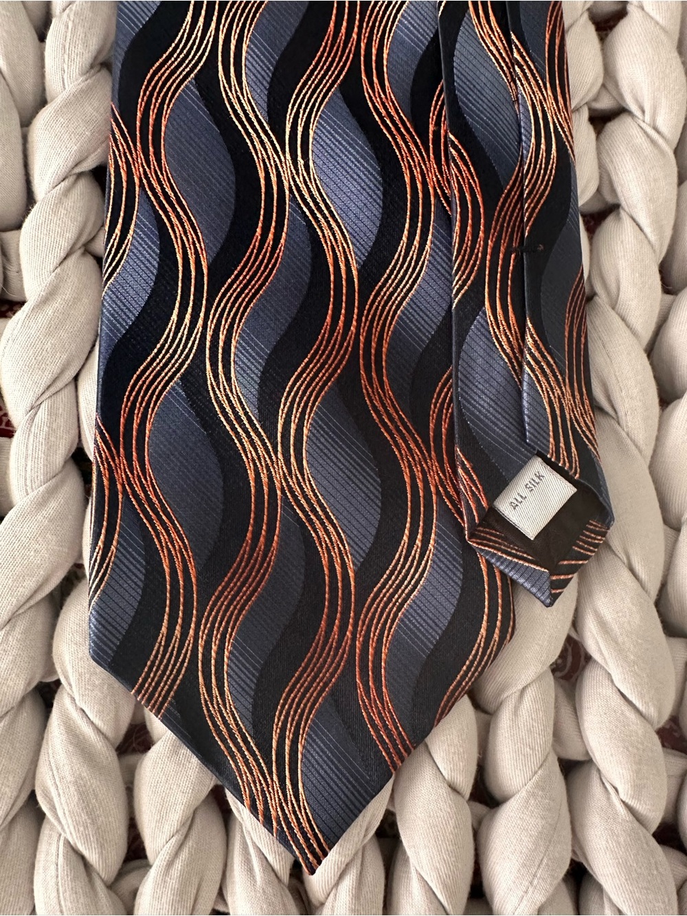 Pierre Cardin Black Navy Tie with Copper Wave Stripes